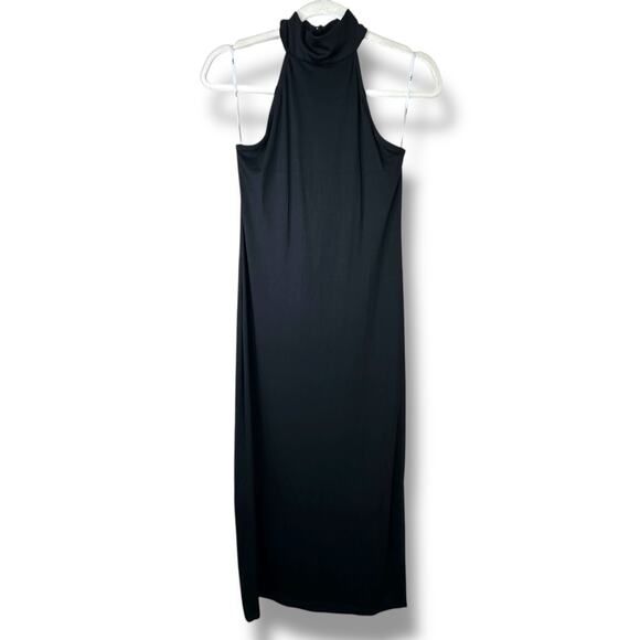 Lulus NWOT Simply Enchanted Black Butter Soft Halter Bodycon Midi Dress Large - Picture 3 of 10